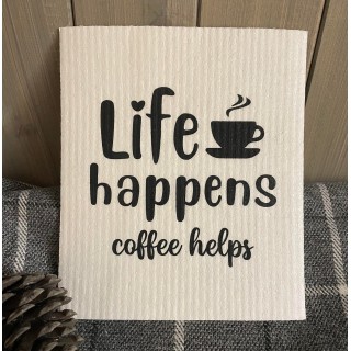 Kjøkkenklut "life happens, coffe helps"