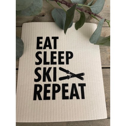 Kjøkkenklut "Eat, sleep, ski repeat"