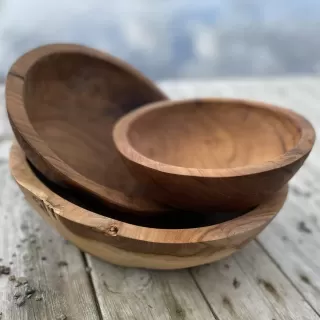 Erik boller i teak, 3 stk natur