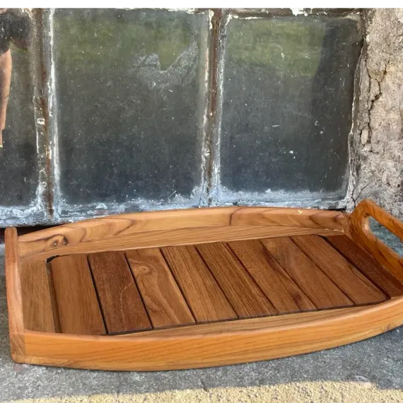 Brett i teak m/håndtak, stort