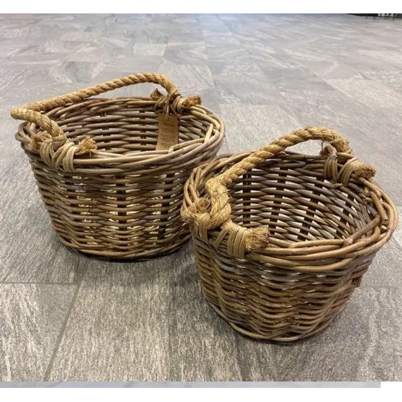 Else oval kurv med hamp, grå