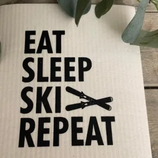 Kjøkkenklut "Eat, sleep, ski repeat"