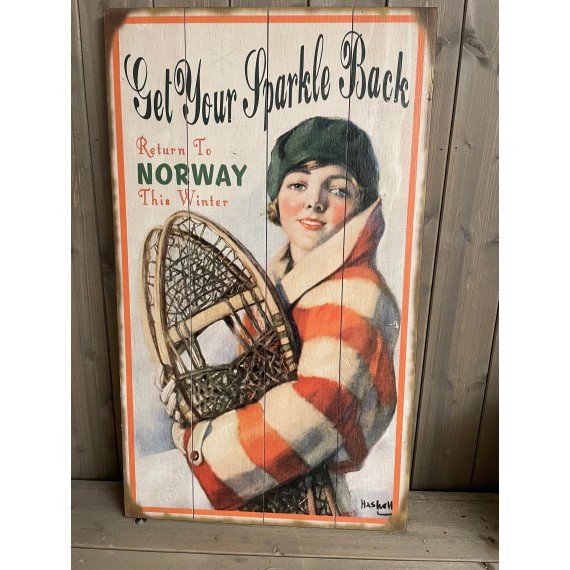 Vintage treskilt "Norway" str 35x61